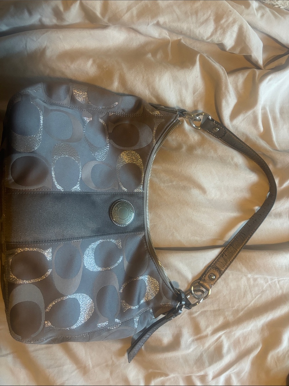Coach Metallic Gray Signature Shoulder Bag